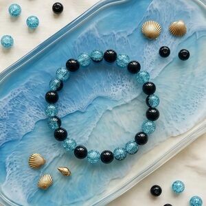 💎4/$20💎Ice Flower Blue Chalcedony & Black Glass Bracelet (PREVIEW)